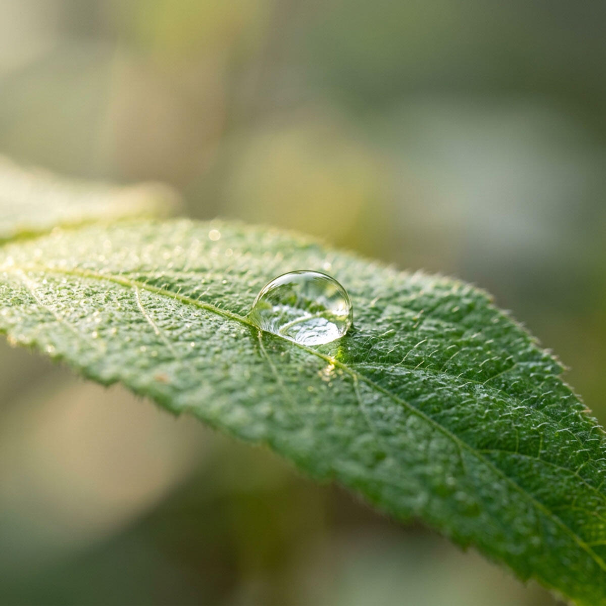 Of focal points of interest A single water drop resting on a vibrant green leaf: 3 areas of interest.